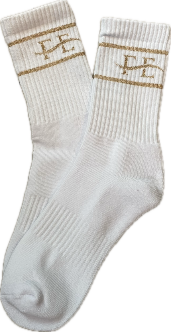 Chaussettes hautes unies blanches avec fil doré 37-42